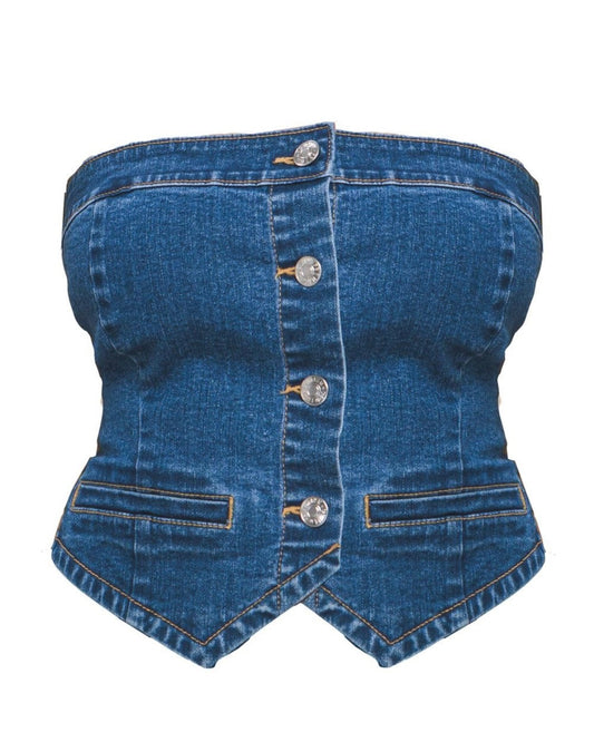 Denim Crop Top - Blue