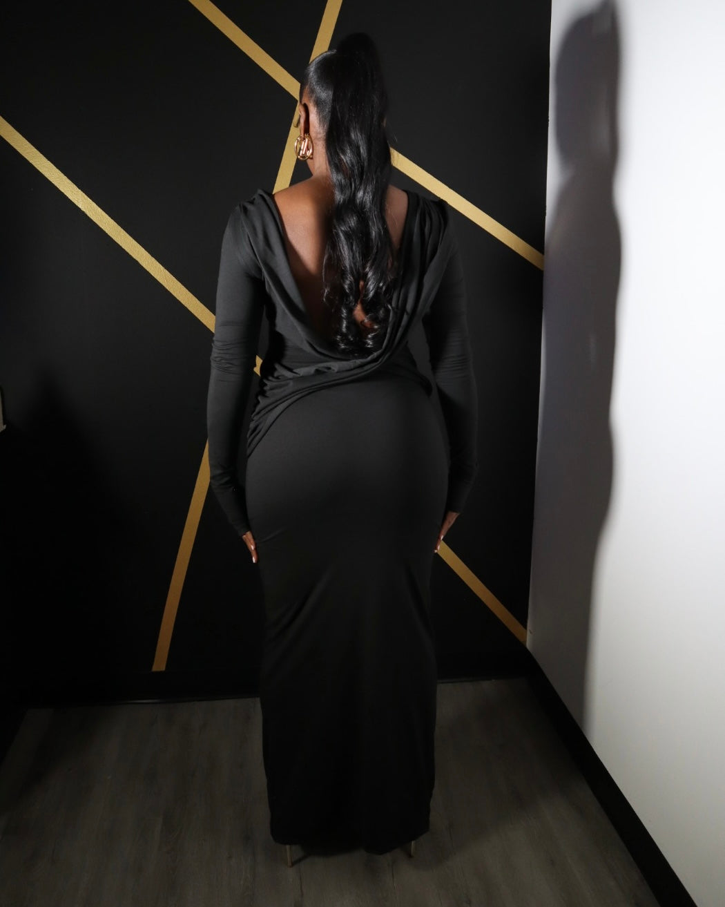 Kamile Sexy Back Deep V Maxi Dress