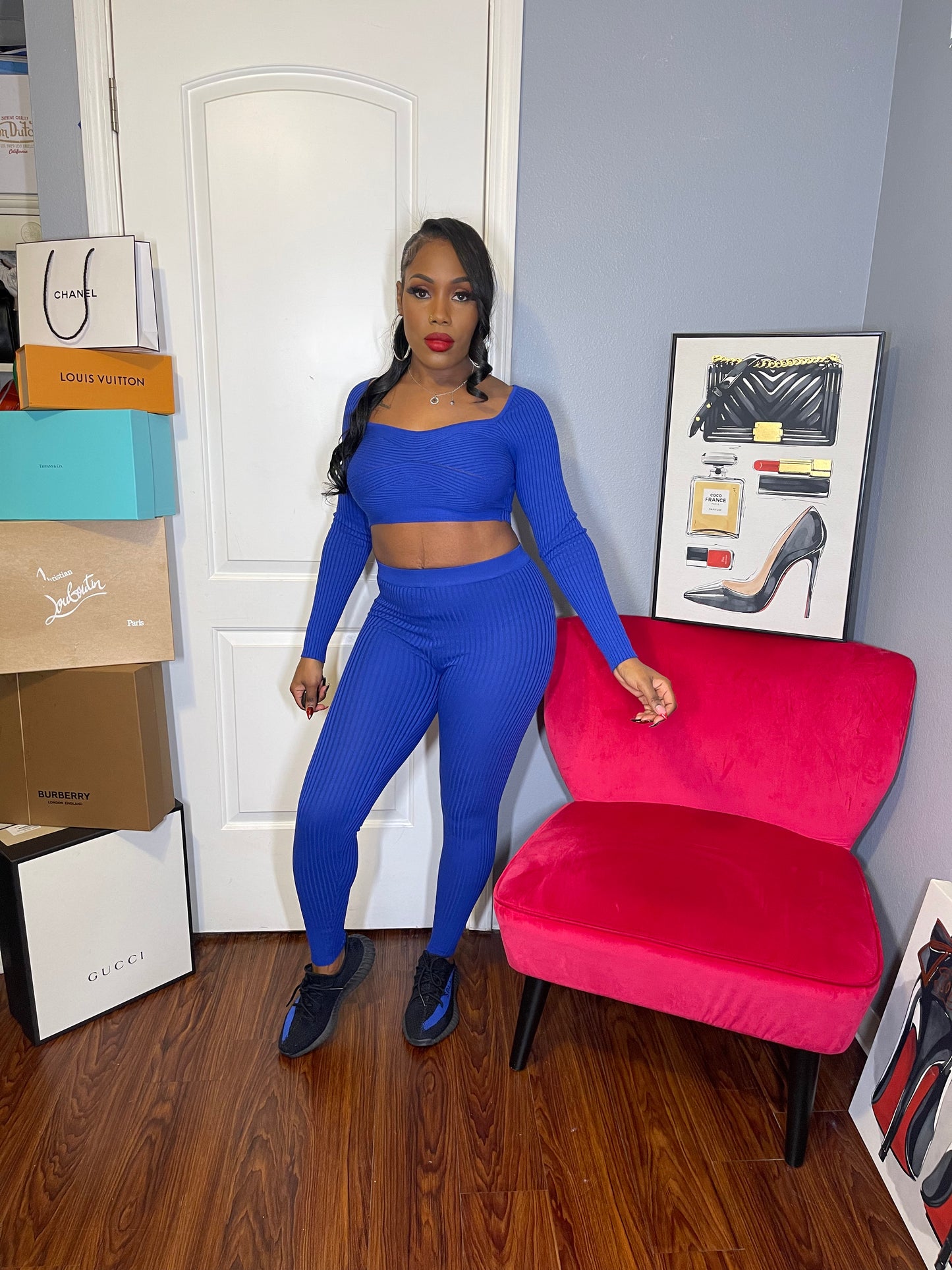 Ribbed Lounge Set- Royal