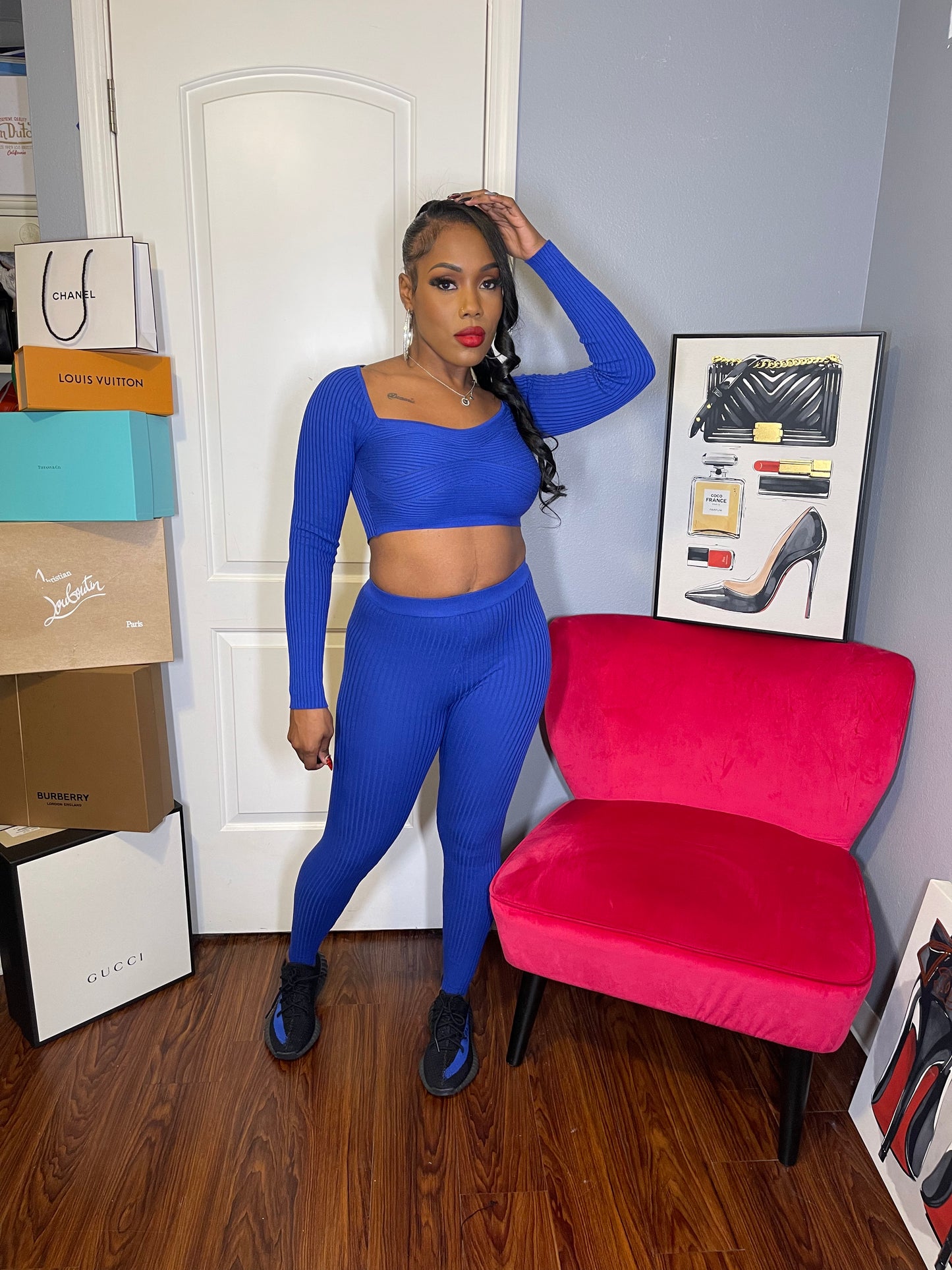 Ribbed Lounge Set- Royal